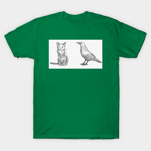 Cat and Crow T-Shirt by Infernal Beard Company